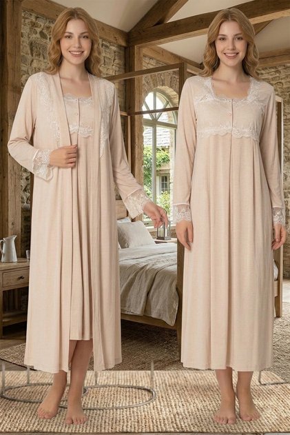 Lace Maternity and Postpartum Nightgown Set with Cotton Robes