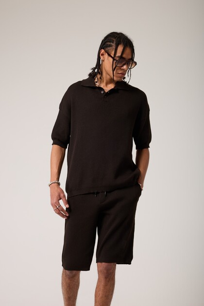 Polo Collar Textured Knitwear T-Shirt