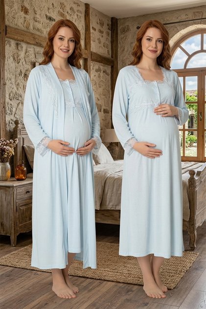 Lace Maternity and Postpartum Nightgown Set with Cotton Robes