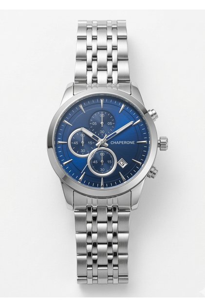 Men's Silver Metal Cord Blue Dial Wristwatch with 2 Year Warranty
