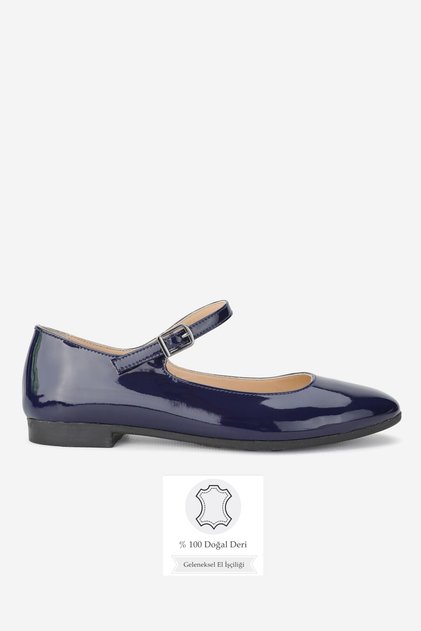 Women's Dark Blue Patent Leather Genuine Leather Leather -35-41-42 Number Strapped Ballet Flats