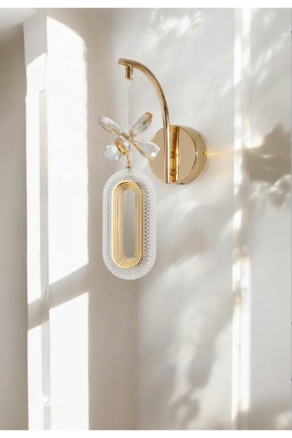 Defne Stylish Led Sconce with Butterfly Stone Pendant Lamp in Rose Gold