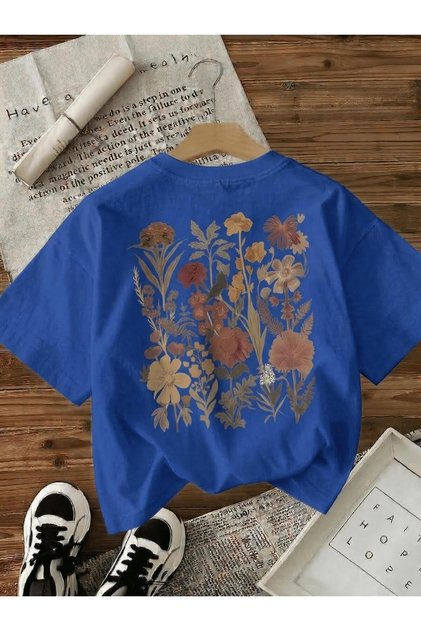 Retro Botanical Back Printed Floral Print Premium Women's Oversized T-Shirt