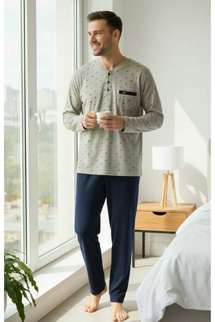 Interlock Three Buttons Beige Men's Pajama Set 332
