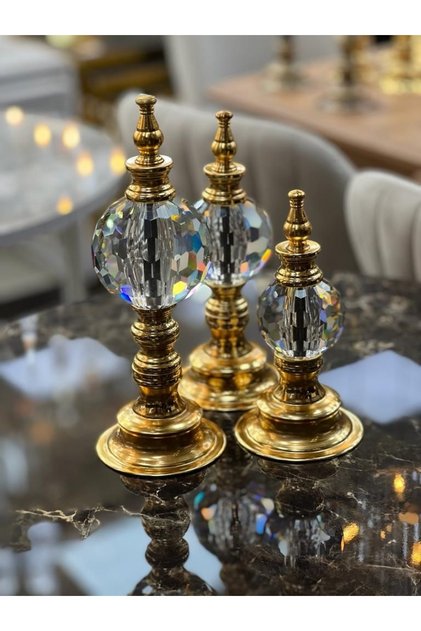 3’LÜ GOLD KRİSTAL KÜRE DEKORATİF OBJE