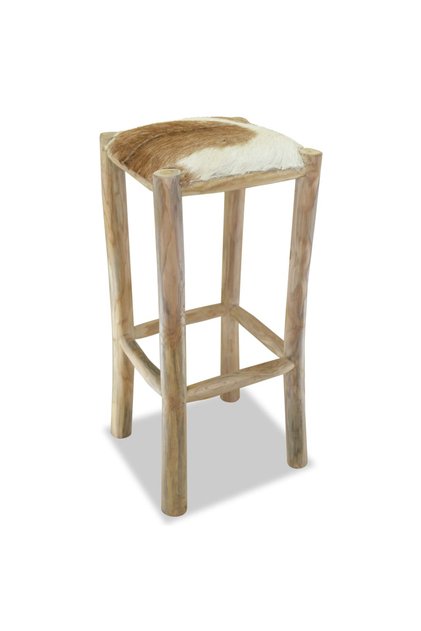 Taburet de bar, piele naturală și lemn masiv de tec