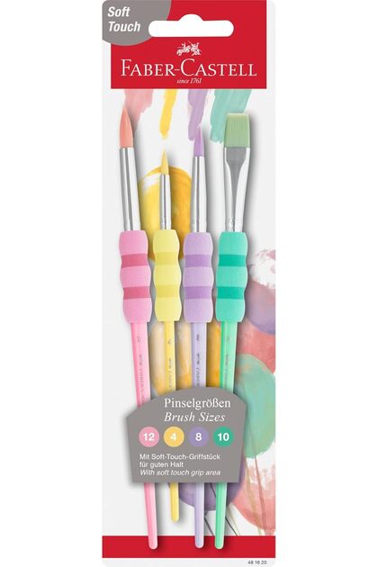 Faber-Castell Yumuşak Dokulu Fırça Seti, 4’lü, Kaymaz Tutma Yeri, Ergonomik Kavrama, İnce ve Kalın U