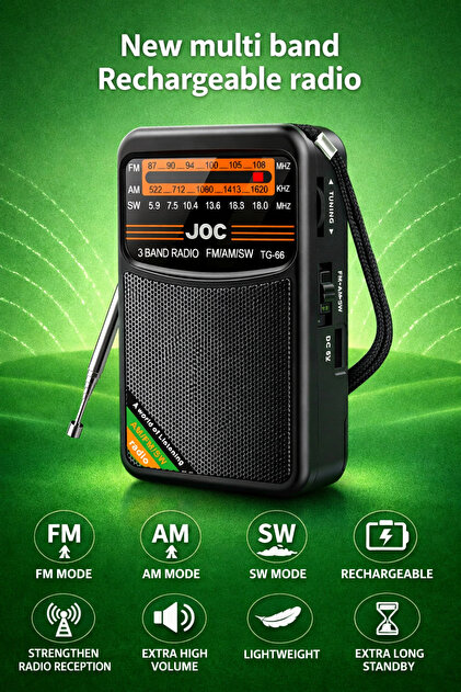 ÇevrimHome Joc Tg 77 Şarjlı Cep Radyosu Fm/Am/Sw Usb Şarjlı Radyo