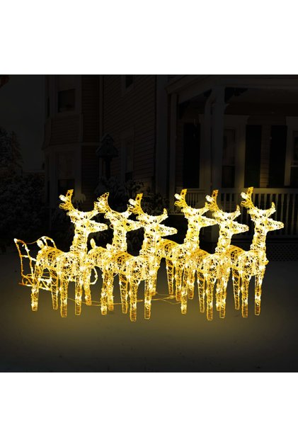 Decorațiune de Crăciun cu reni și sanie, 320 LED-uri, acril