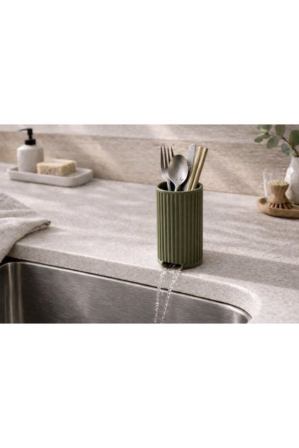 Sink Side Spoon Holder with Drainer Kitchen Organizer with Water Drainage Modern Design