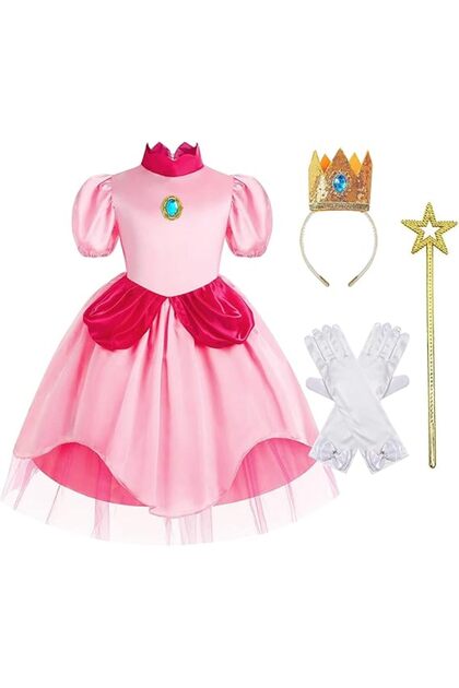 Arabest Princess Peach Costume for Girls Classic Pink Dress Cosplay  Halloween Party Dress Up- Trendyol