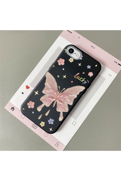 iPhone 7/8/Se 2020 2022 Compatible Beautiful Butterfly Patterned Leather Textured Phone Case