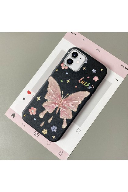 iPhone 11 Compatible Beautiful Butterfly Patterned Leather Textured Phone Case