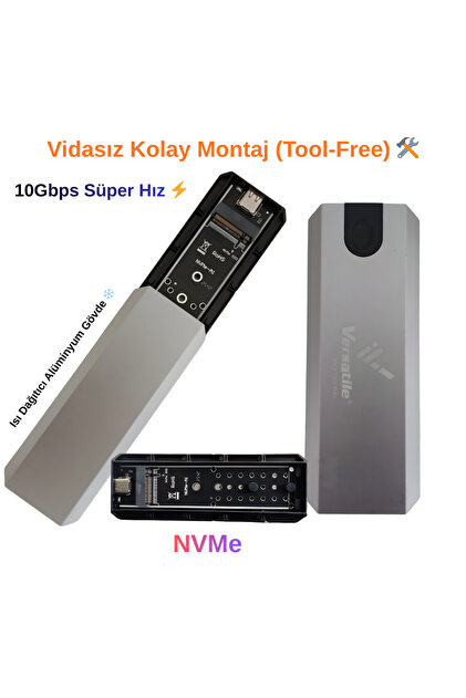 VOREX Versatile Vidasız M.2 NVMe SSD Kutusu - USB 3.1 10Gbps