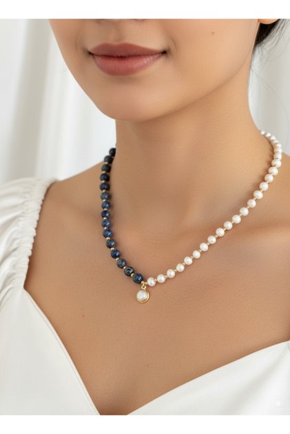 Sertifikalı Gerçek Inci Lapis Lazuli Kolye, Inci Ve Lapis Taşı Kolye, Gerçek Inci Kolye, Lapis Kolye