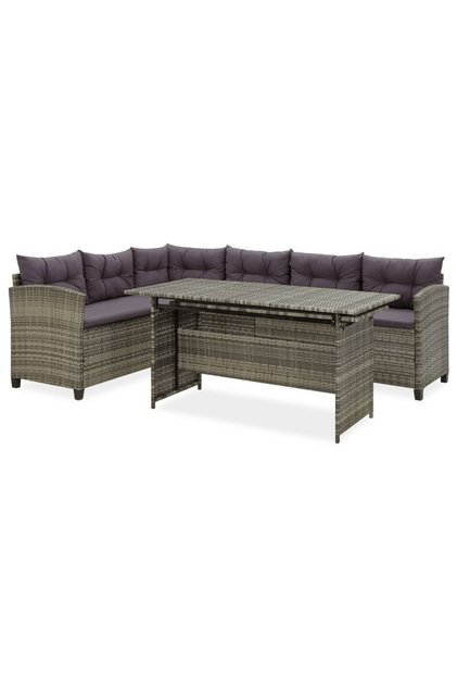 Set mobilier de grădină cu perne, 2 piese, gri, poliratan