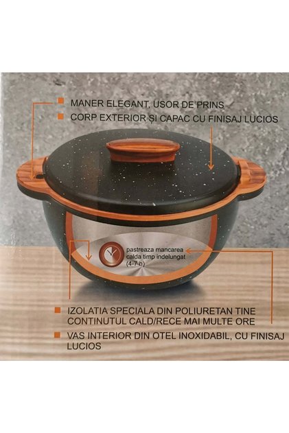 Caserolă termic de 3,35 l cu capac, se menține cald/rece 4–7 ore Recipient gratuit pentru servire alimente roșu/negru