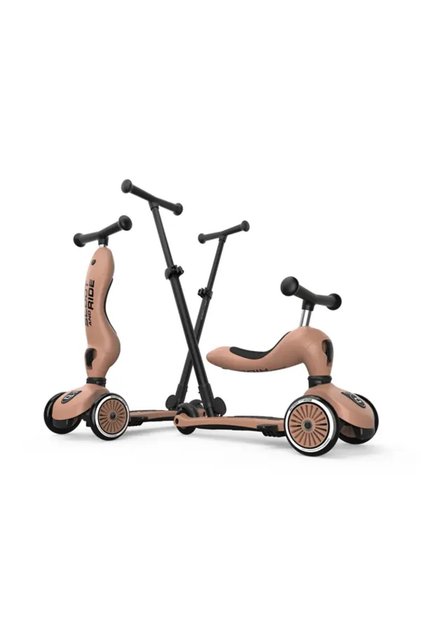 Trotineta copii 3in1 premium HighwayKick 1 Push and Go Mocha, cu sezut si maner pentru parinte