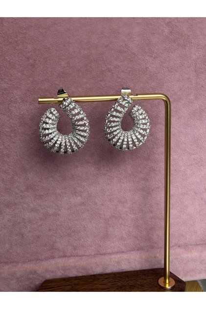 Zircon Stone Drop Model Women's Silver Color Earrings