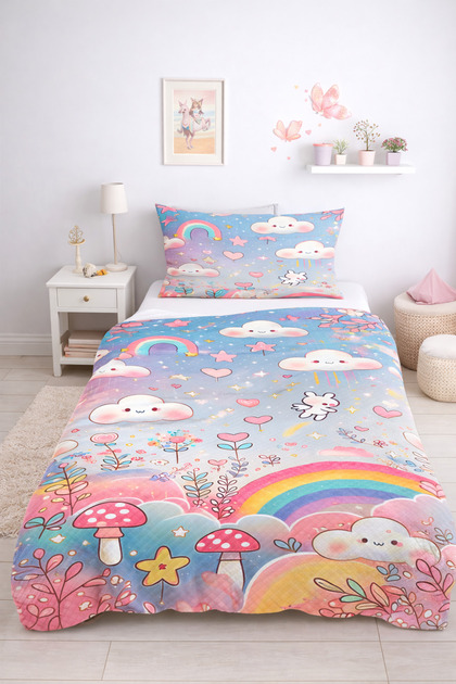 Rainbow Cloud Single Pique Bedspread Set Children's Room Piqué Bedspread