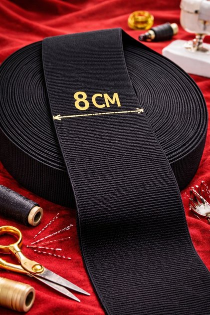 Hard Grogren Woven Black 8 cm Durable Leg and Waist Elastic 1 Pack 3 Meters