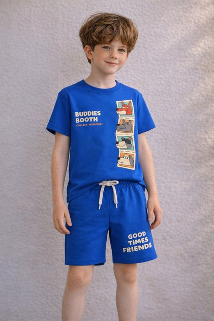 Buddies Booth Male Child Royal Blue Printed Shorts Suit
