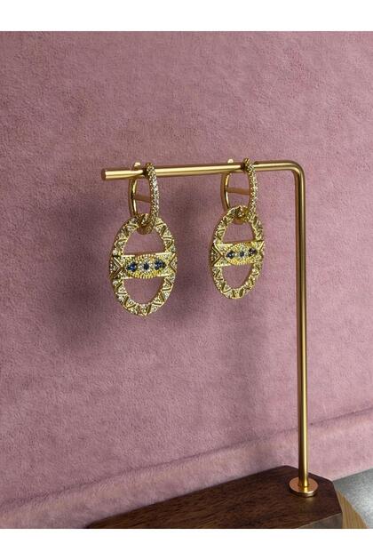 Eye Model Zircon Stone Hanging Gold Women's Earrings