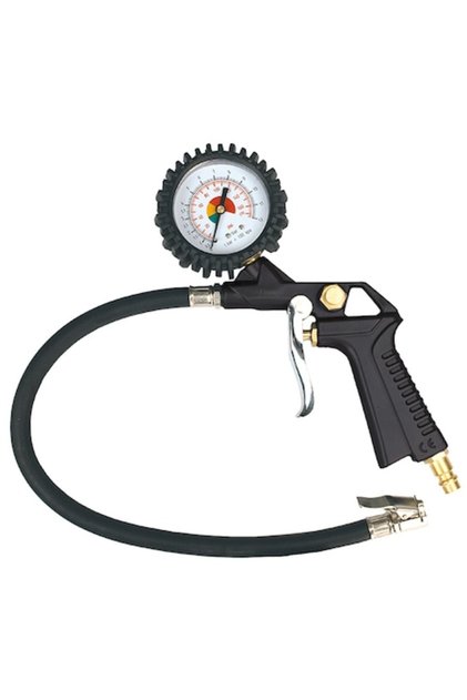 Pompă de umflare cu manometru, 63mm, Negru, Roșu, Poliester