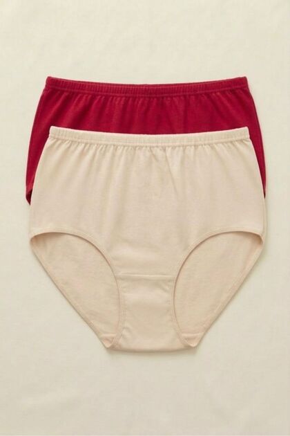 2-Pack Large Size High Waist 100% Cotton Rib Knit Elastic Waist Comfortable Daily Women's Panties Set