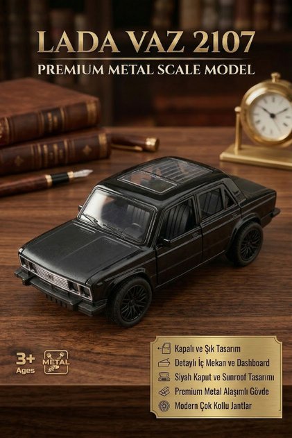Metal Toy Car Lada Vaz 2107 Classic Model Car with Openable Doors and Hood 12.5 cm Black