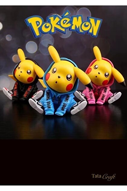 TATA CRAFT Pikachu Street Style Supreme 3'Lü Figür Set 7cm Coming