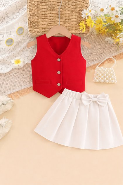 23 April Girl's 2-Piece Combination Vest Skirt Special Design