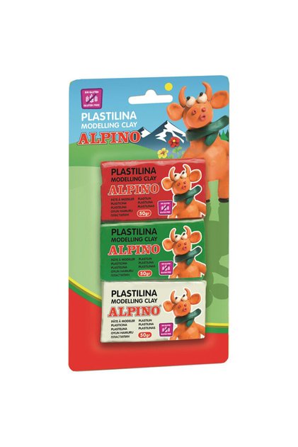 Стандартен пластилин, 3 цвята x 50 грама/блистер, ALPINO