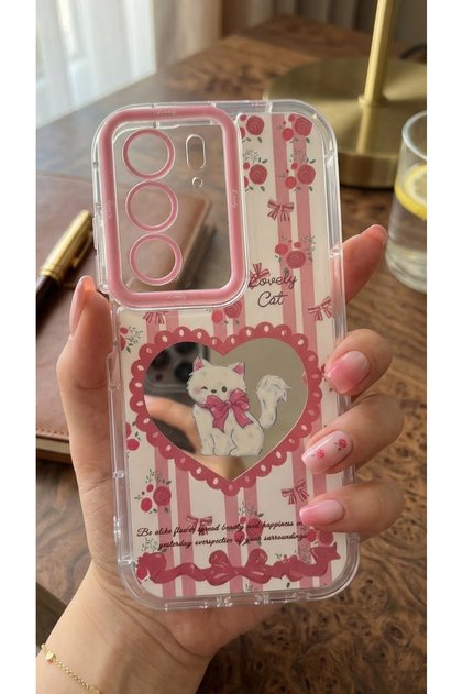 Mirrored D Patterned Design Cat Figured Case Compatible with Realme C75