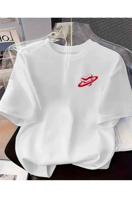 TRICOU UNISEX CU GULER ROTUND, MĂRIME MARE, CU IMPRIMEU COSMIC LOVE, PENTRU FEMEI/BAIEȚI