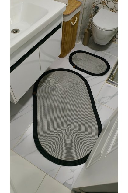 Jute Straw Large Size 2-Piece Bath Mat Set, 70X120 / 40X60 Bathroom Set, Toilet Seat Set