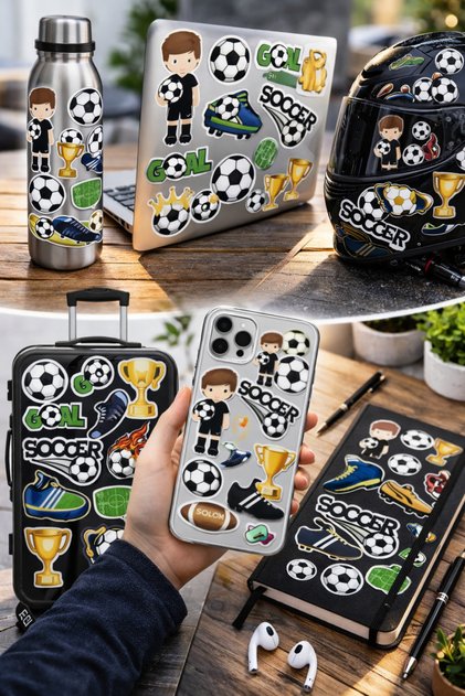 Football Themed Sticker Set – Ball, Football Boots, Trophy, Soccer Designs |   22X30 cm