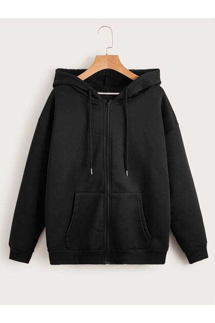 Schwarze schlichte Oversize-Jacke für Damen