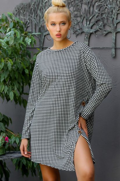 Chiccy Kadın Siyah-Beyaz Ahşap Düğmeli Tunik Elbise M10160000EL94160 - 2