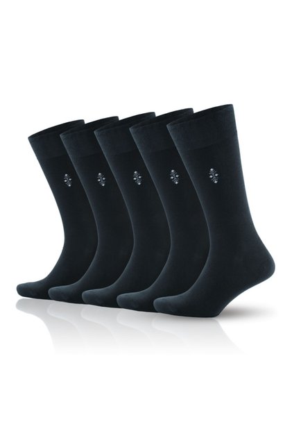 5 Pack Bamboo Lycra Flexible Non-Squeezing Quality Boxed Black Men's Socks 3558