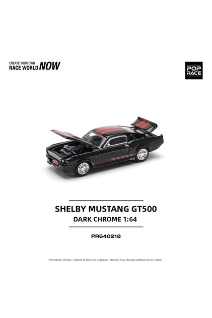 Pop Race Shelby Mustang Gt500 Dark Chrome 1:64 Diecast Model Car Pr640218