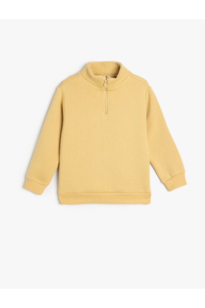 Stand Collar Half Zipper Detail Long Sleeve Raised Basic Sweatshirt