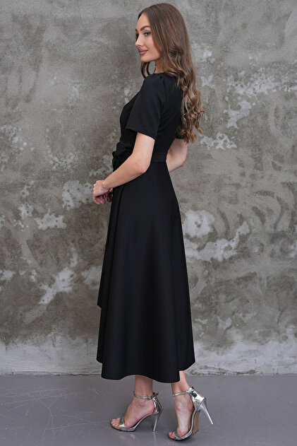 short front long back black dress MAG FASHİON Sleeve Asymmetrical Cut Short in in Double-Breasted Collar Dress- Trendyol Evening gowns Color:Kentucky Blue Style:Asymmetric Bridal Accessories & Jewelry Made in the USA.