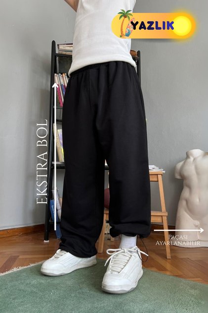 Large Size Extra Loose Black Gray Summer Leg Adjustable Baggy Loose Fit Oversize Sweatpants