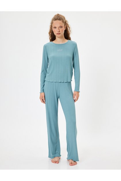 Modal Fabric Pajama Bottoms, Flat Leg, Textured, Standard Waist, Comfortable Fit