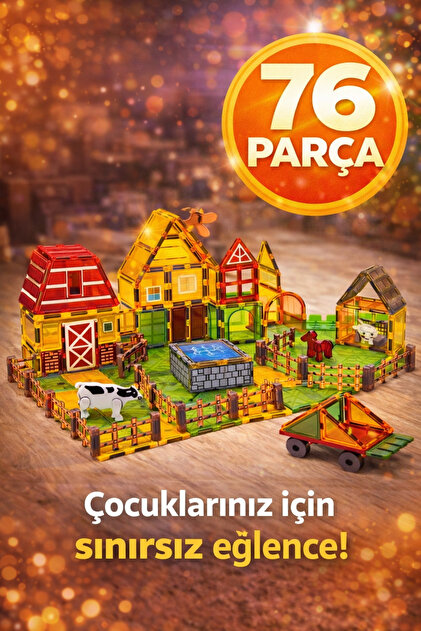 ZİVENTA Magnetic Tiles 76 Parça Manyetik Blok Çiftlik Seti Eğitici