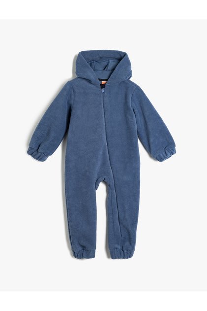 Fleece Jumpsuit with Long Sleeves and Zipper Closure