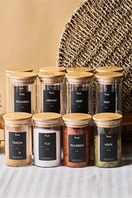 Eraldo 12-Pack Bamboo Lid Borosilicate Glass Spice Jar 250ml 10X6Cm 16527