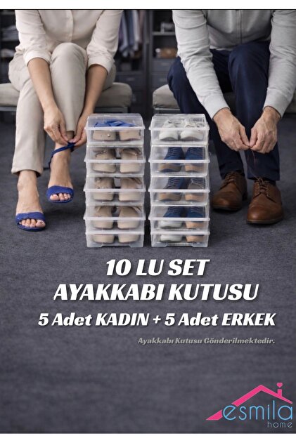 ESMİLA KADIN ERKEK 10 LU SET AYAKKABI KUTUSU 5 ADET KADIN 5 ADET