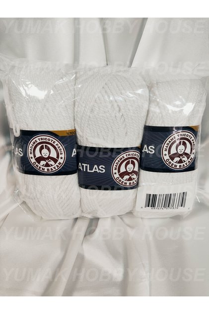 Atlas White Hand Knitting Yarn (3 Pieces) - Color: 000